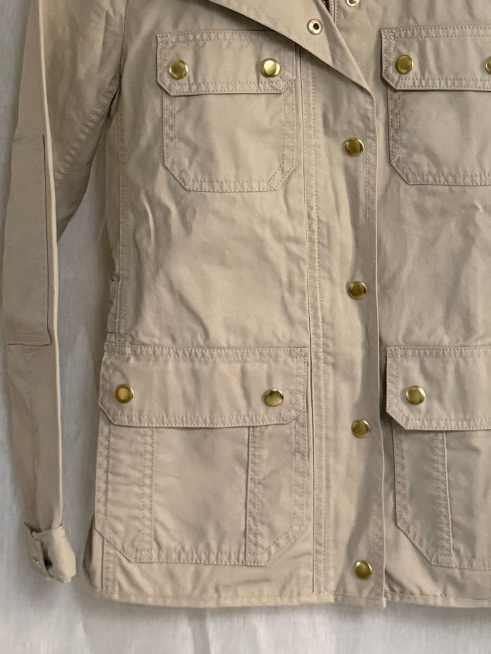 J.Crew Downtown Field Jacket XXS Khaki Beige Waxed Cotton Utility Safari Coat - Picture 2 of 13